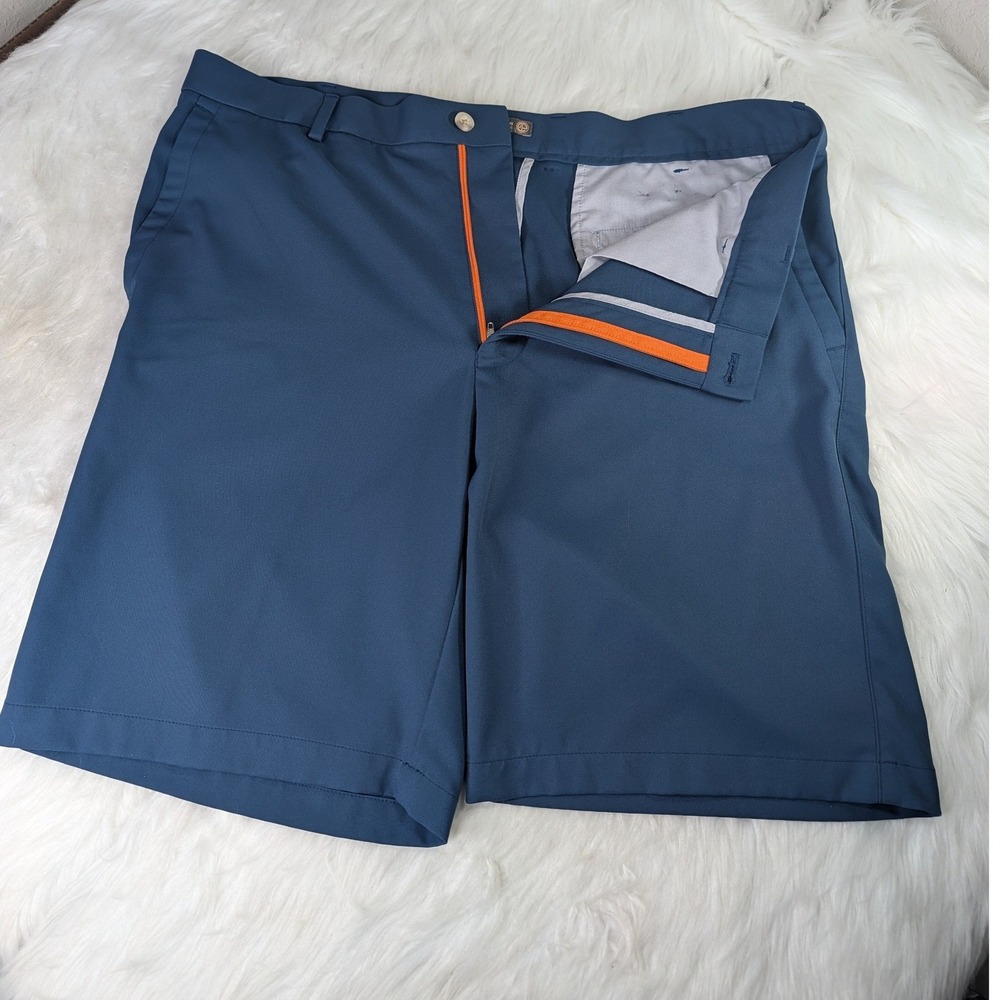 Peter Millar Golf Shorts Men 36 Blue Wicking Performance Flat Front Crown Logo
